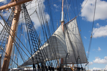 historic tall ship museum docked in the harbor