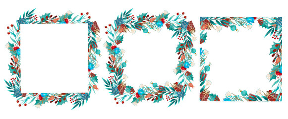 Christmas frames made of winter flowers