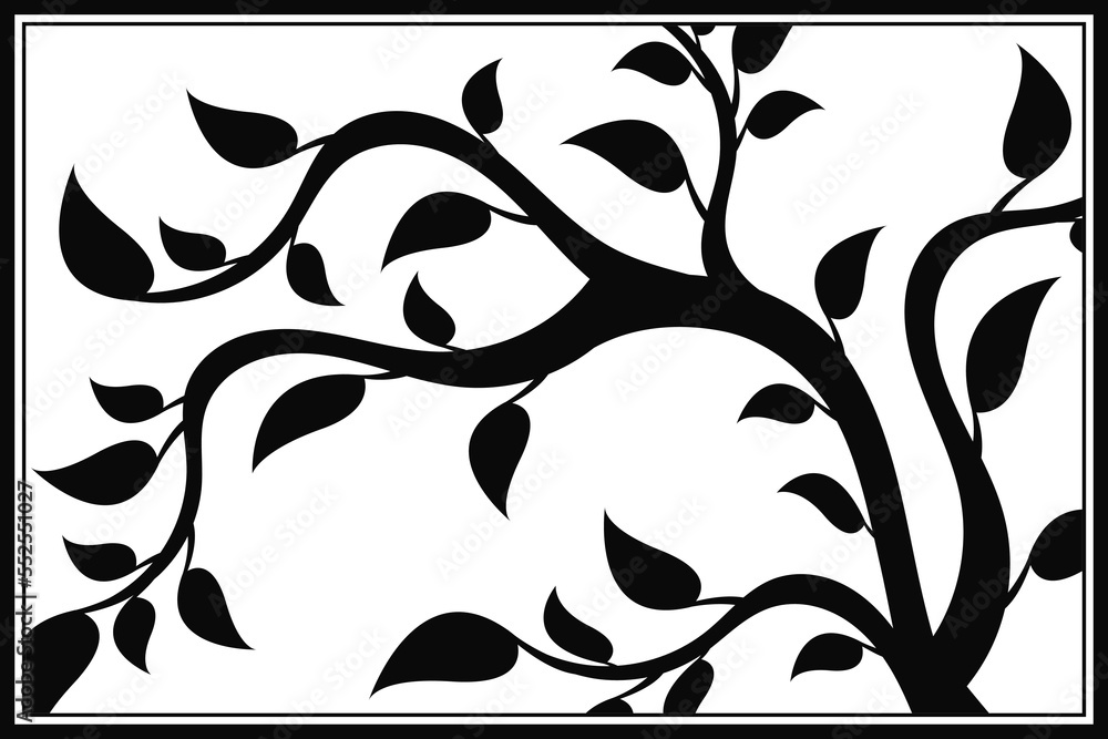 Poster tree branch with leaves. abstract vector twig isolated. botanical illustration.