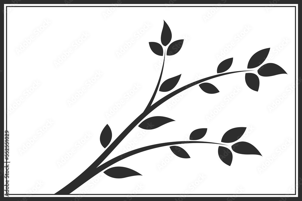 Poster tree branch with leaves. abstract vector twig isolated. botanical illustration.