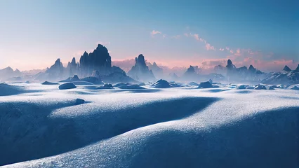 Poster Winter mountain landscape with snow (Generative AI) © Robert Kneschke