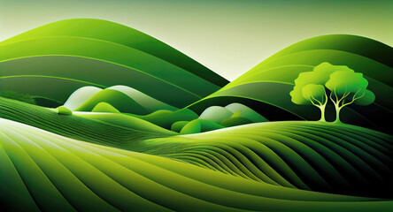 Green nature landscape with tree and hills als ecology concept wallpaper (Generative AI)