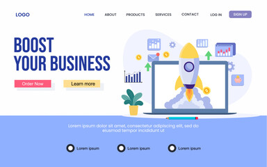 Landing page template of Boost your business, business startup for website and responsive mobile website.