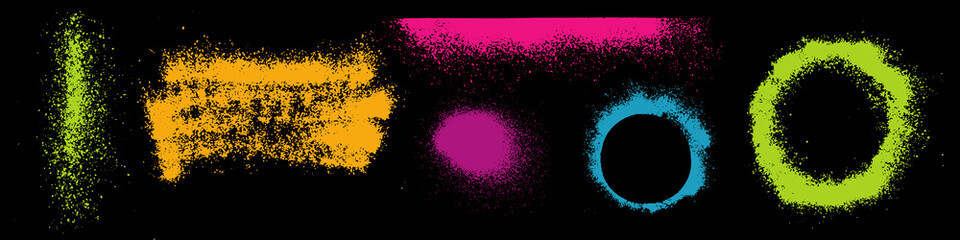 set of abstract grunge-style spots and lines on a black background