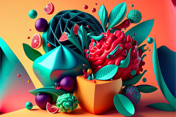 super bright fruits, abstract still life of fantastic fruits and berries, juicy background