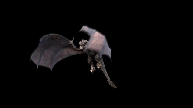 Realistic Dragon flying isolated on a black background.effect background footage motion graphics overlay 4K drag and drop editing software supporting blending modes ProRes 4444 codec , 25FPS.