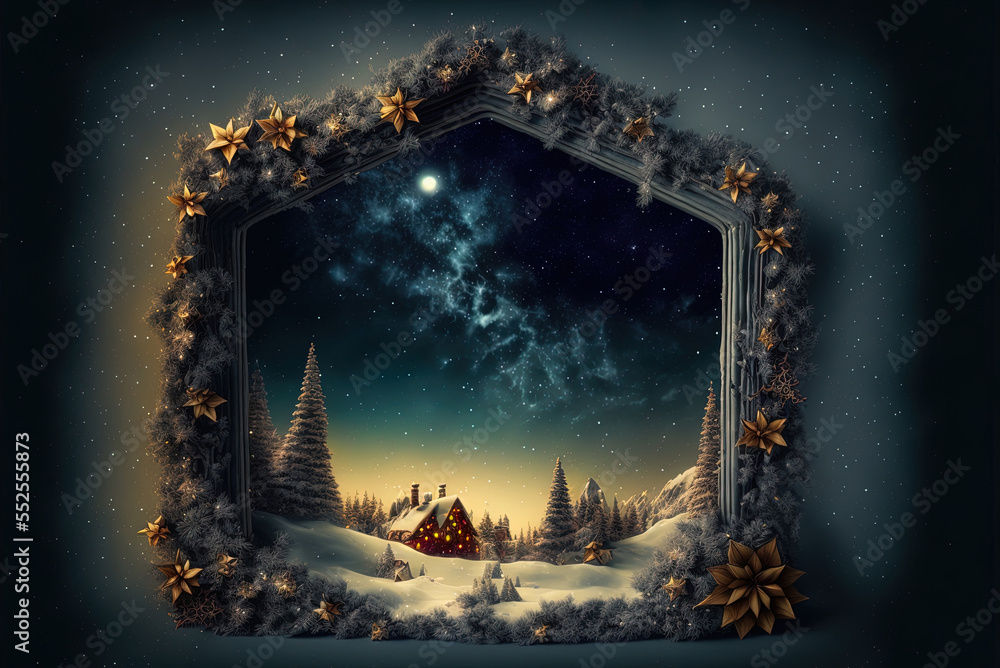 Poster background of christmas trees with a blank spot in the center generative ai