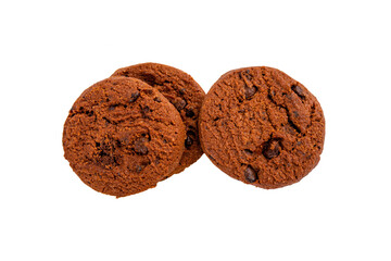 Chocolate chip cookies isolated on white background. Sweet biscuits.
