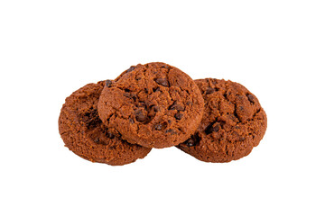 Chocolate chip cookies isolated on white background. Sweet biscuits.