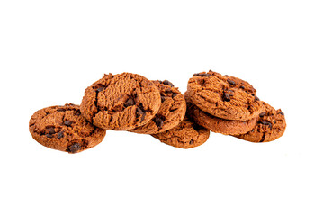 Chocolate chip cookies isolated on white background. Sweet biscuits.
