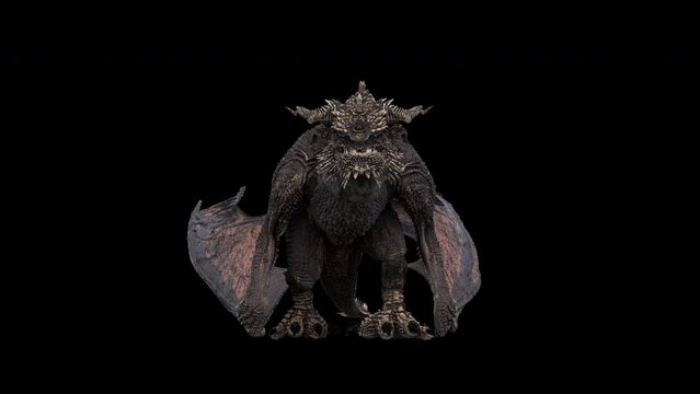 Realistic Dragon Idle Animation isolated on a black background.effect background footage motion graphics overlay 4K drag and drop editing software supporting blending modes ProRes 4444 codec , 25FPS.