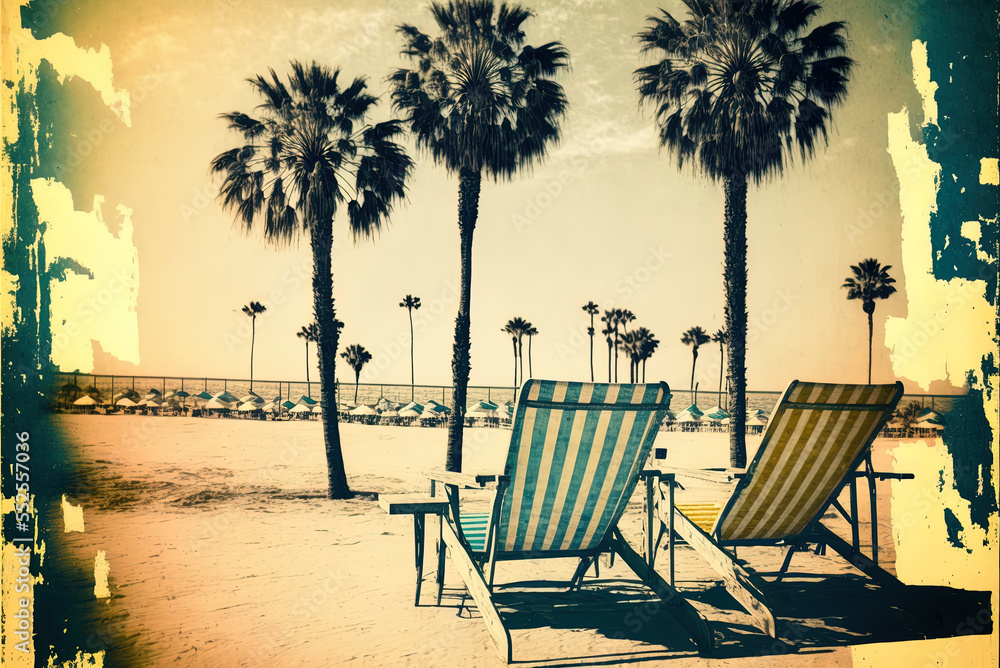 Poster Soft, fuzzy, and decked up with palm trees and lounge chairs Generative AI