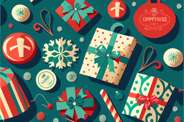 Obraz premium 2022 Christmas gift wrapping paper illustration