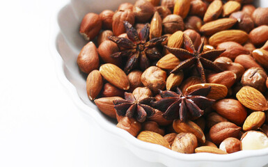 Nuts and almond on white background 