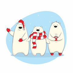 Collection of Christmas Polar bear, Merry Christmas illustrations of cute Polar bear with accessories like a knitted hats, sweaters, scarfs