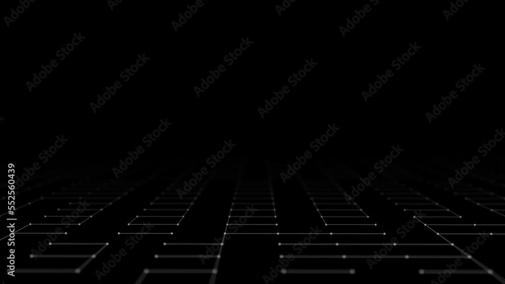 Poster wave of digital particles on a black background. abstract interlacing lines and points. digital conn