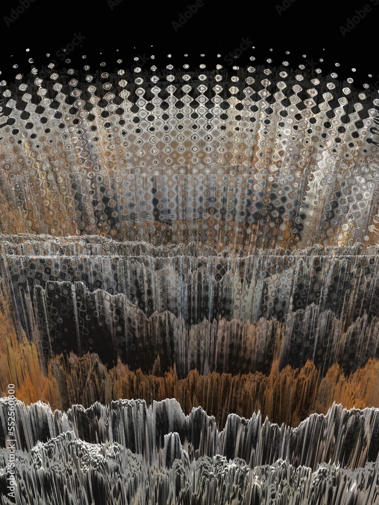 Poster oblique view on irregular grid pattern in grey and copper colours