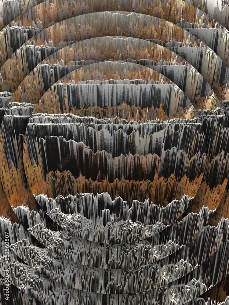 Poster oblique view on irregular grid pattern in grey and copper colours