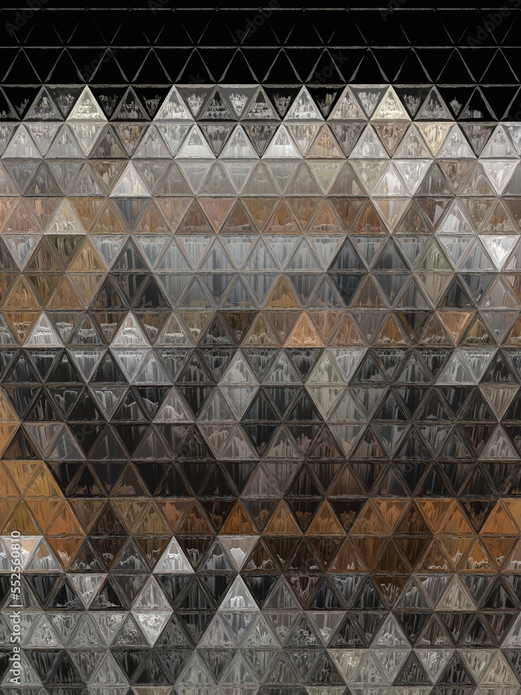 Poster oblique view on irregular grid pattern in grey and copper colours