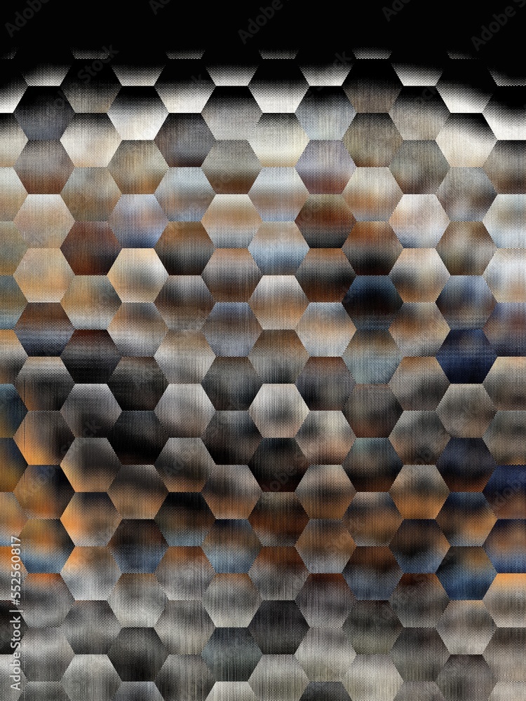 Poster oblique view on irregular grid pattern in grey and copper colours