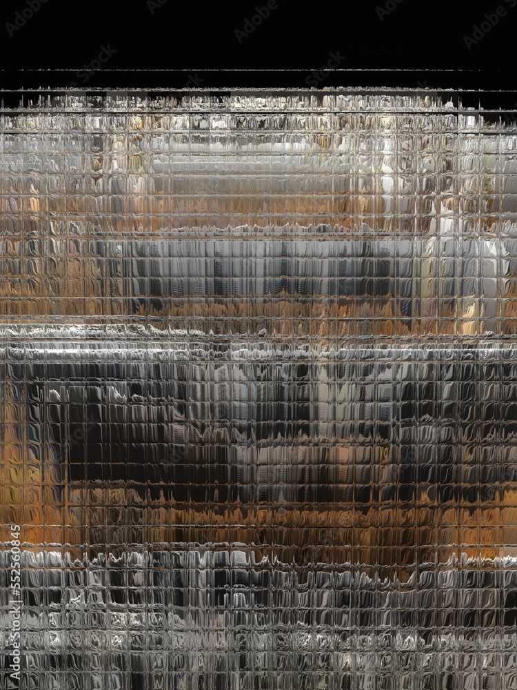 Poster oblique view on irregular grid pattern in grey and copper colours