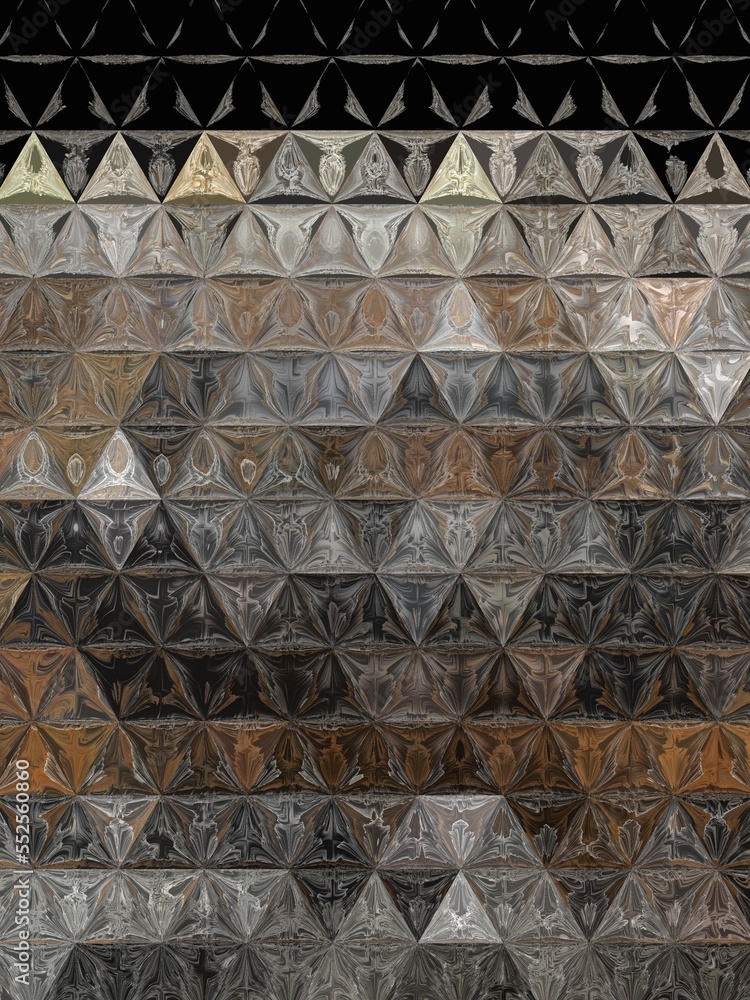 Poster oblique view on irregular grid pattern in grey and copper colours