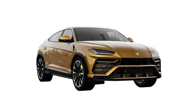 LAMBORGHINI URUS, 3d rendering of Lamborghini brown car on PNG transparent background