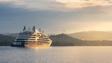 Cruise ship at canal sveti ante approaching Sibenik