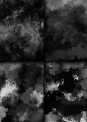 Black and white watercolor background. Dark grunge texture backdrop. Abstract monochrome paint