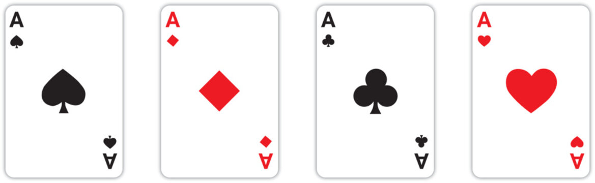 Four aces playing cards on white background. Playing card ace set