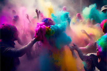 Fototapeta na wymiar A picture of splash of colour powder in a holi festival in india , AI generate 