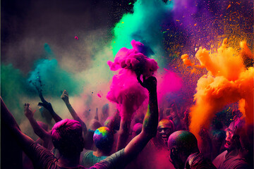 A picture of splash of colour powder in a holi festival in india , AI generate 