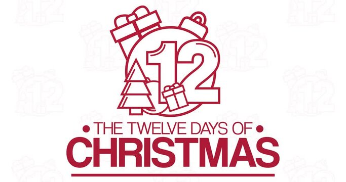 The Twelve Days of Christmas. Motion design holiday animation. Loop video. 