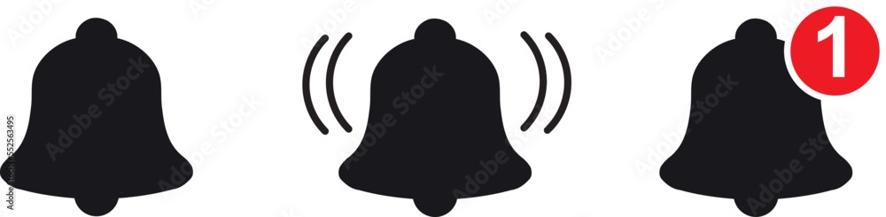 Poster notification bell icon. alarm symbol. incoming inbox message. ringing bells. alarm clock and smartph