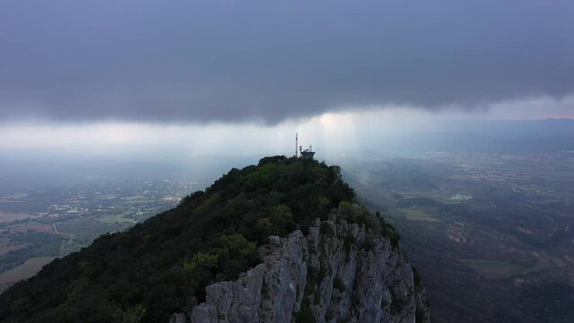Beautiful summit of the mountain Pic Saint Loup near Montpellier France Occitanie cloudy day