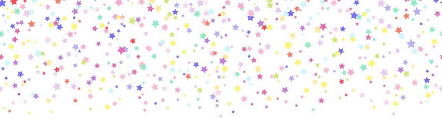 Colorful falling confetti seamless border frame isolated on transparent background, colorful stars repeat pattern for birthday party, celebration, cut out ,PNG illustration