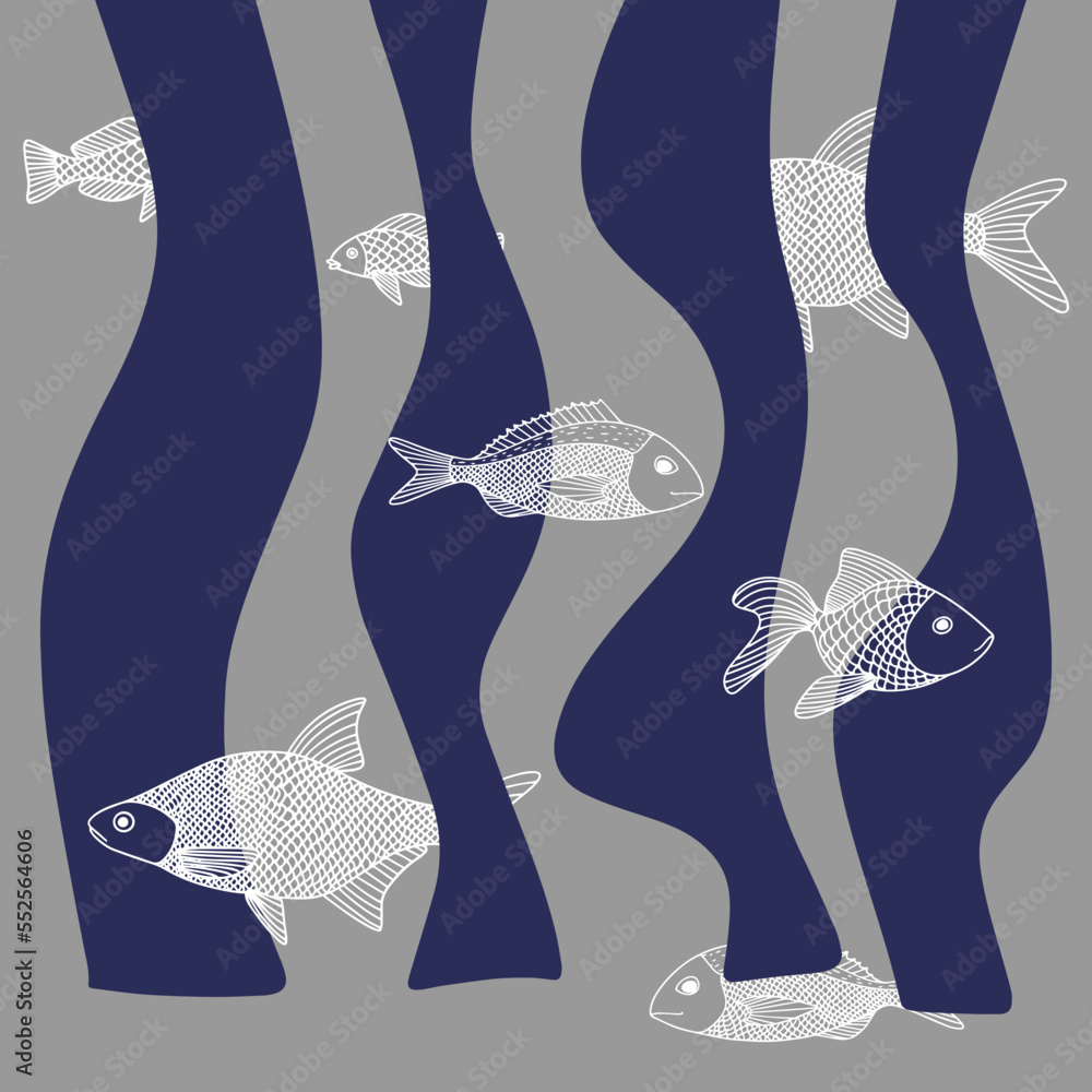 Aufkleber modern line art business template with abstract background with fish on grey background.