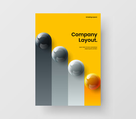 Trendy realistic balls brochure template. Geometric magazine cover vector design layout.