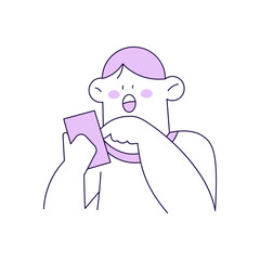 Outline Man Character Illustration Stunned Looking at Phone