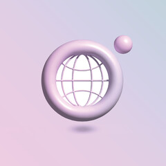Globe Icon with in circle bright pastel color in 3d style realistic vector art