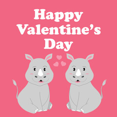 Rhinos in love. Cute Valentines day card. Vector illustration
