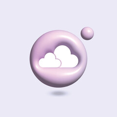 cloud Icon with in circle bright pastel color in 3d style realistic vector art