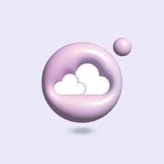 cloud Icon with in circle bright pastel color in 3d style realistic vector art