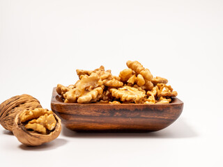 Walnut on a white background. Raw walnut.