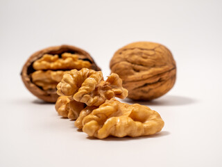 Walnut on a white background. Raw walnut.