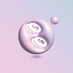 Dollar sign Icon with in circle bright pastel color in 3d style realistic vector art