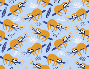 cute sloth seamless pattern. 