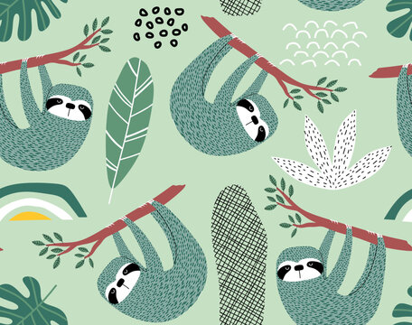 cute sloth seamless pattern. 