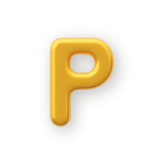3D Gold uppercase letter P on a white background.