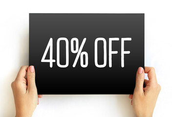 40% Off text on card, concept background
